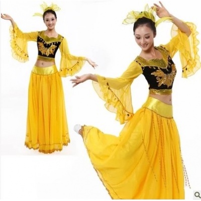 新疆维吾尔族舞蹈表演服装 女少数民族广场舞台裙 印度肚皮舞服饰