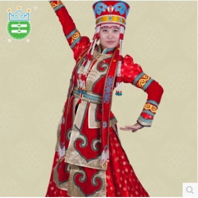 蒙古族服饰 女士 高档鄂尔多斯舞蹈女袍 