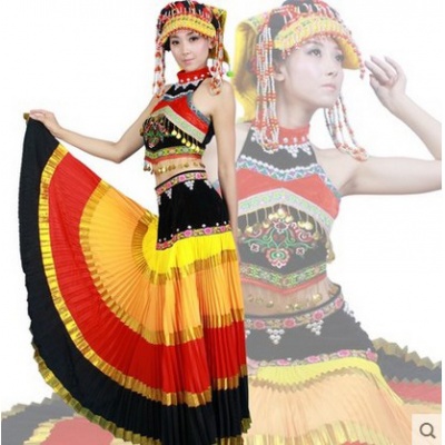 彝族盛装 民族舞蹈演出服装 火把节服装 百褶裙